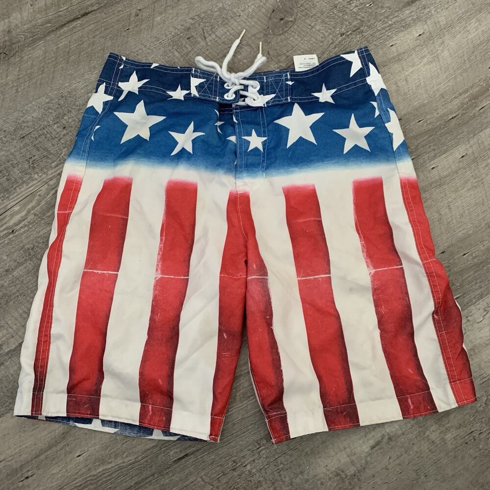 Hollister Board Shorts Mens Sz Small American Flag Red White Blue Mesh Lined